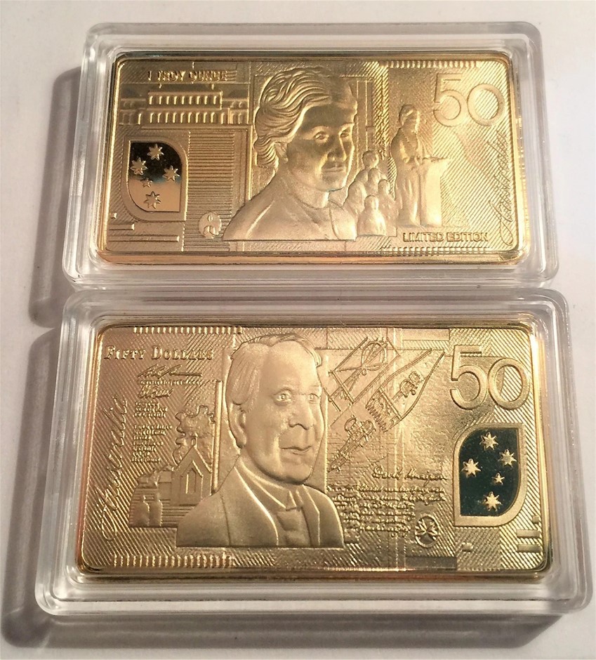 NEW 1 OZ $50.00 POLYMER AUST NOTE SERIES INGOT FINISHED IN 999 24k Gold