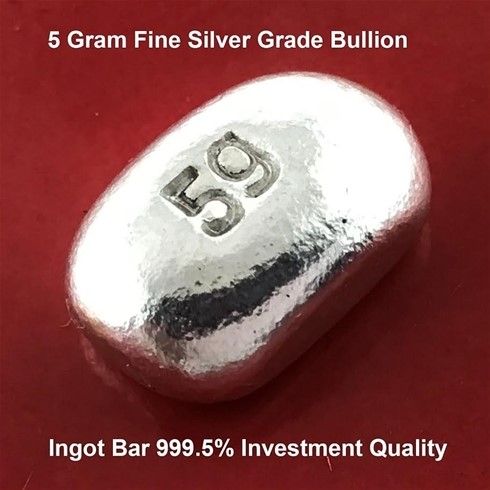 Silver Bullion 999.5 Fine Grade 5 Grams Investor Quality Ingot Bar
