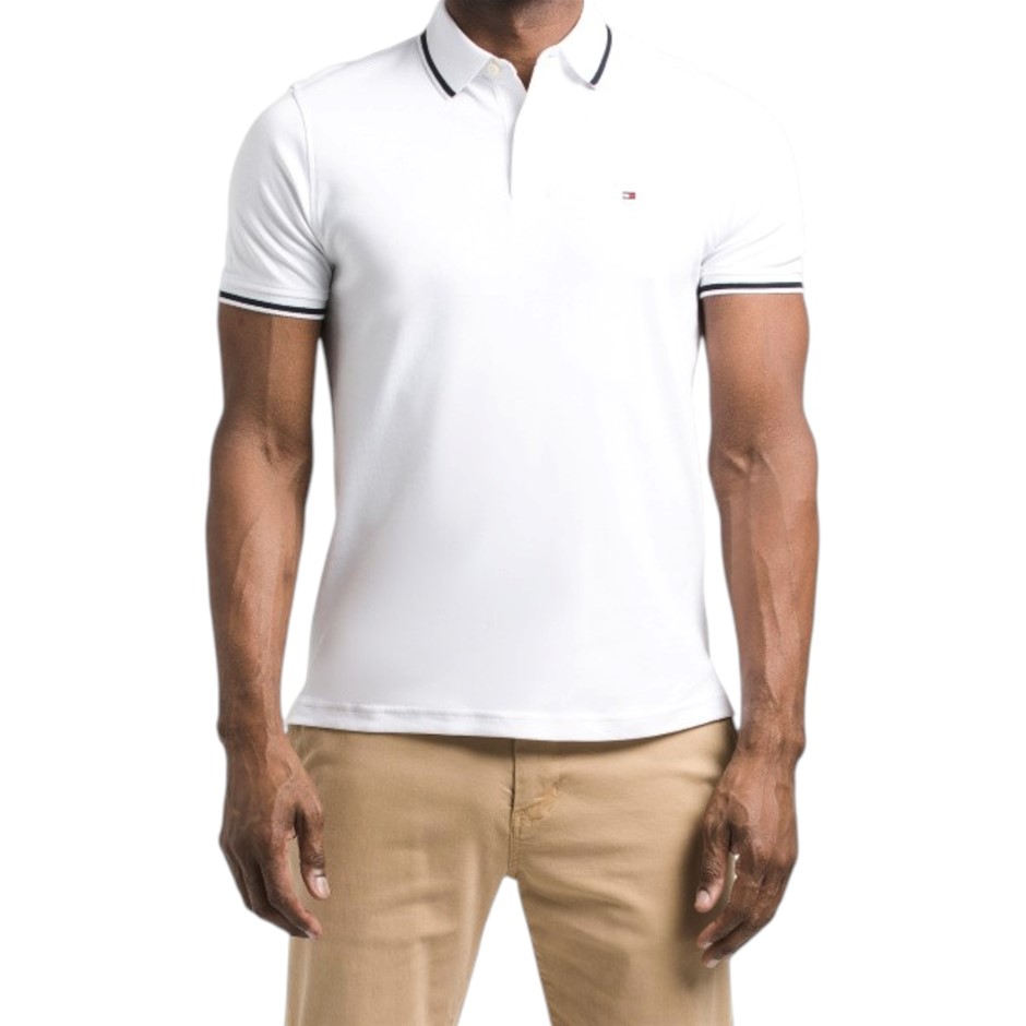 TOMMY HILFIGER Men's LIC COS Richard Tip SS Polo, Size L, 100% Cotton, Whit