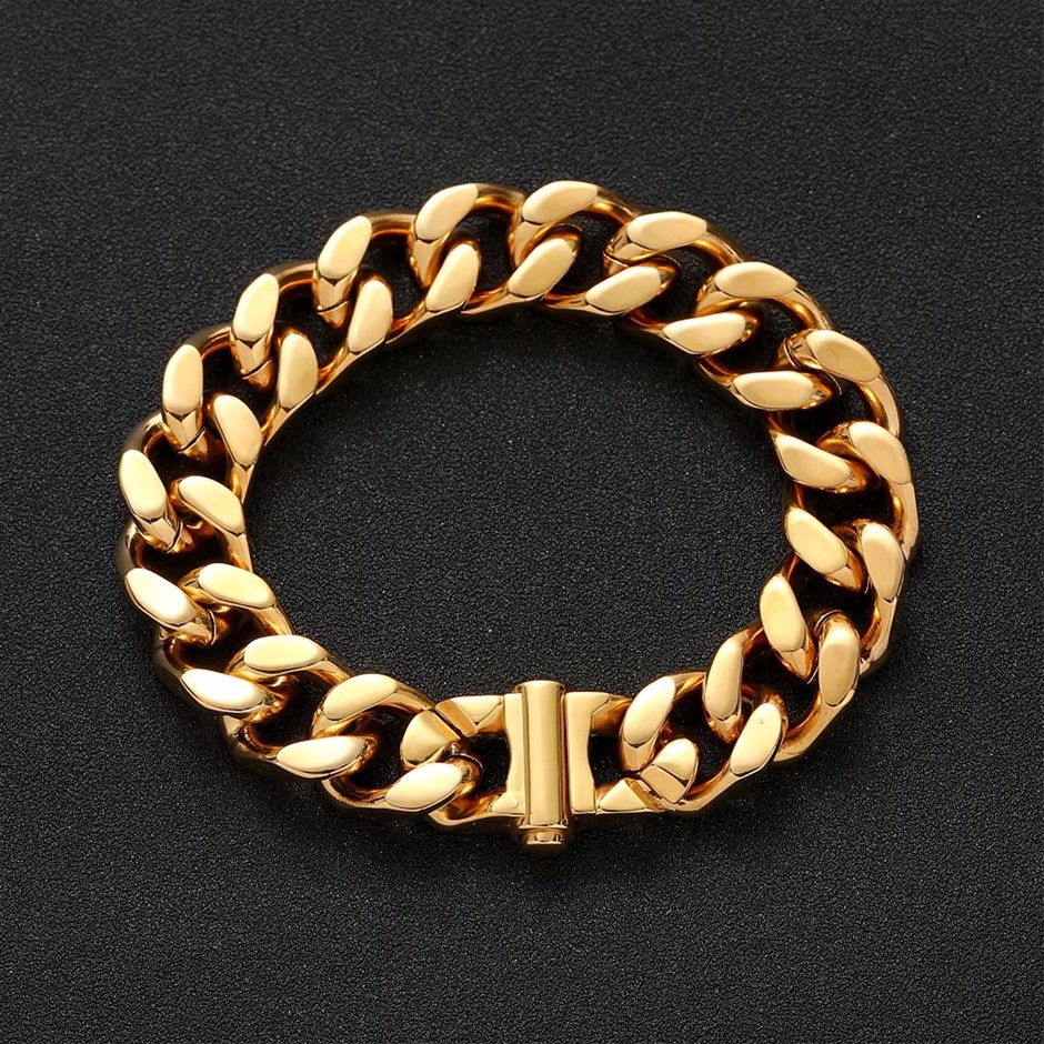 18K Gold Plated Cuban Link Chain Bracelet, 10MM Wide - 20.3cm
