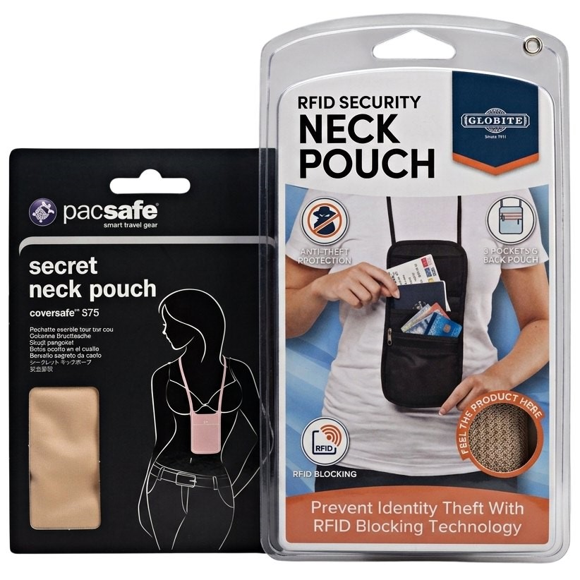 2 x NECK POUCH: PACSAFE S75 Anti-Theft Secret Neck Pouch, Orchid Pink + GLO