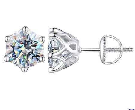 2.0ctw GRA  Moissanite white Brilliant Cut 925 Sterling Silver  Earring
