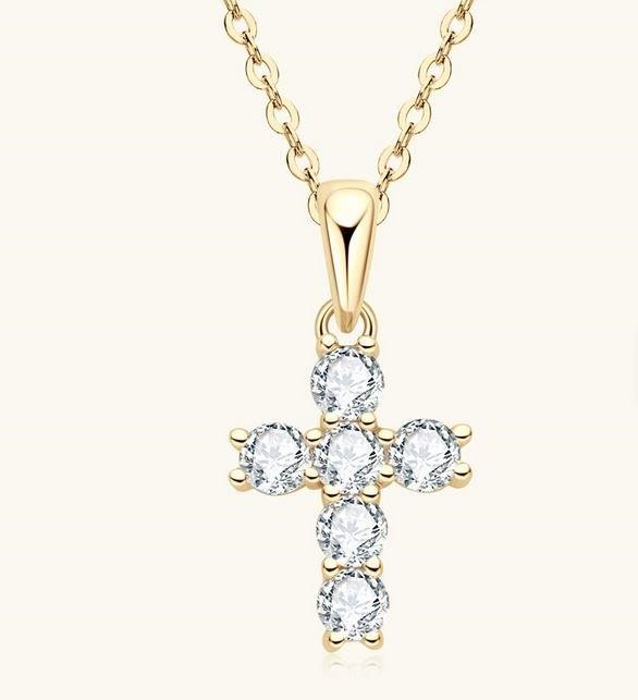 GRA Moissanite white Brilliant Cut 925 Sterling Silver Cross Pendant-Bonus