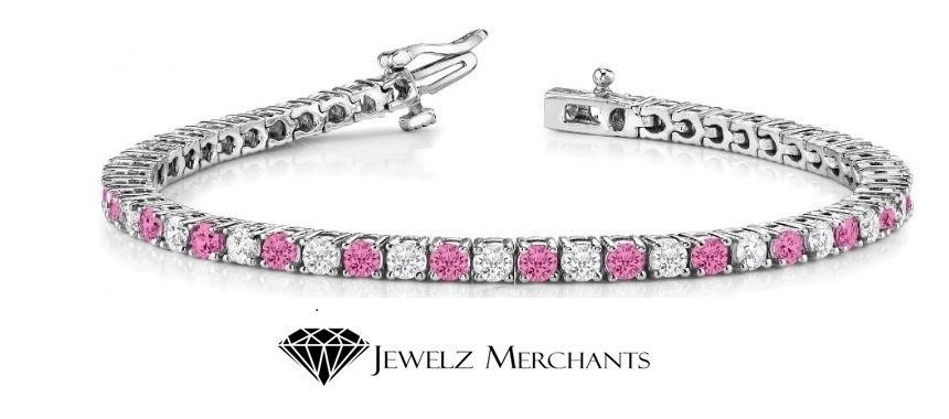 GRA Moissanite white & pink Brilliant Cut stone Tennis Bracelet -S925-17.5