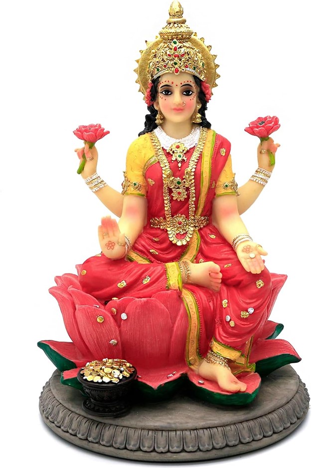 Indian Gift Goddess Laxmi Statue - 8.9”H Hindu Idol Lakshmi Sculpture Diwal