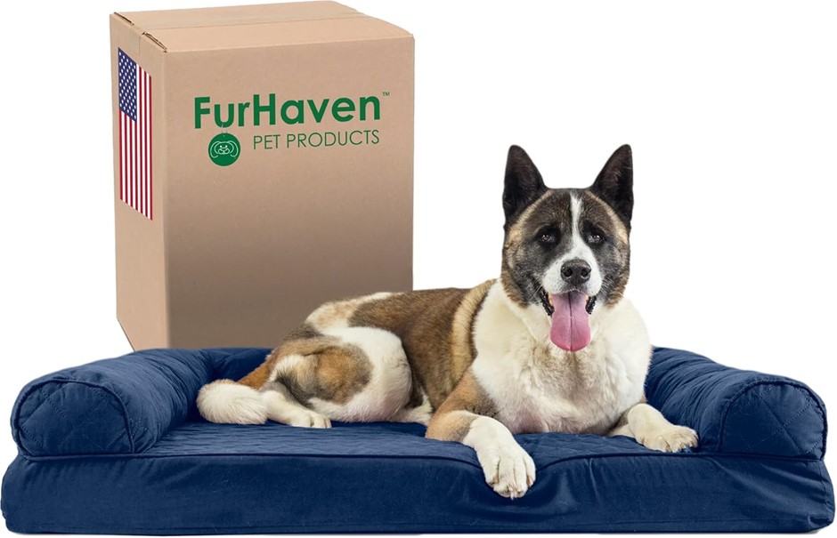 Furhaven XL Memory Foam Dog Bed Quilted Sofa-Style w/Removable Washable Cov