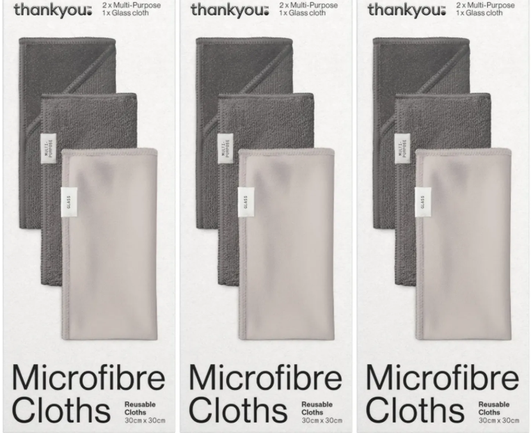 3x Thankyou Microfibre Multi-Purpose Cleaning Cloth (Pack of 3, 30x30CM)