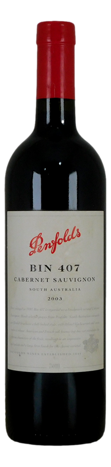 Penfolds `Bin 407` Cabernet Sauvignon 2003 (1 x 750mL), SA.
