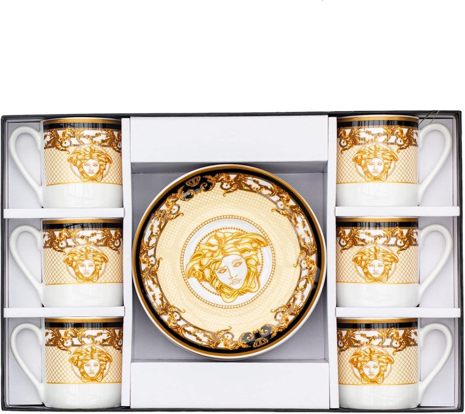 THE HOUSE OF FLORENCE Medusa Luxe Demitasse Cup and Saucer Set, 12 Pieces.