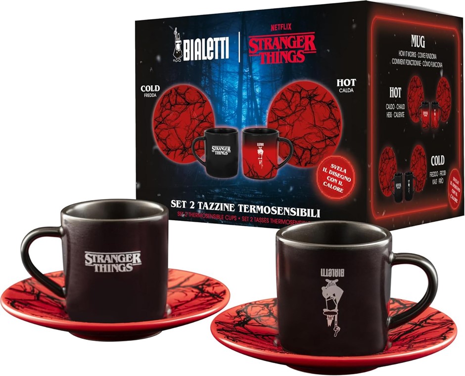 BIALETTI Stranger Things Espresso Cups with Saucers - Thermosensitive Colou