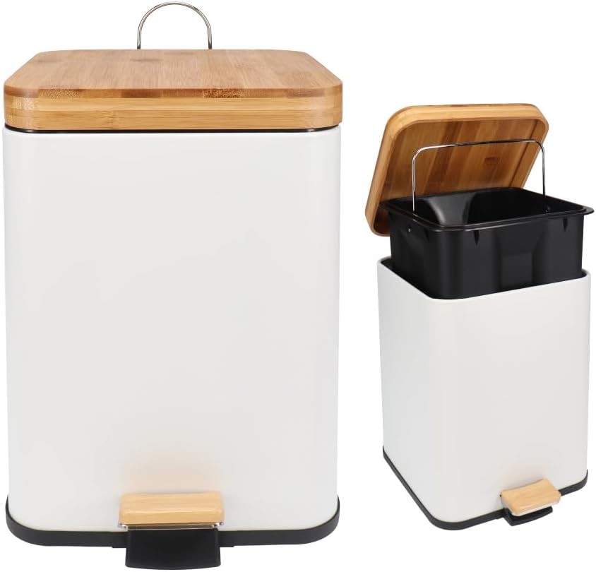 ECO BASICS Eco-Friendly Waste Bin with Recycled Plastic, Bamboo Lid & Pedal
