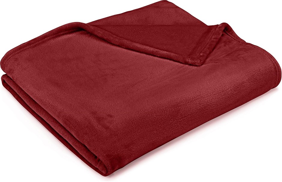 AMAZON BASICS Throw Blanket, Not Heated, Made of Soft Velvet Plush, Burgund