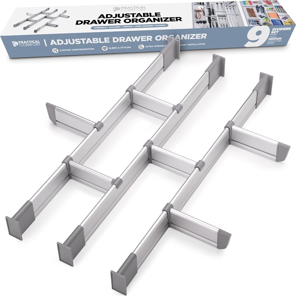 PRACTICAL COMFORT Adjustable Customizable Drawer Organizer for Clutter-Free