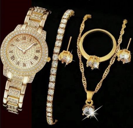 6-Piece Jewelry Watch, Necklace, Bracelet, Ring & Earrings (Box Included)