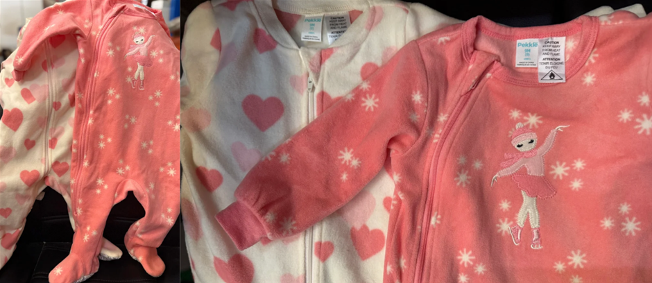 2-Pack PEKKLE Baby's Fleece Sleeper Set, Size 9M, heart/princess (Pink/Crea