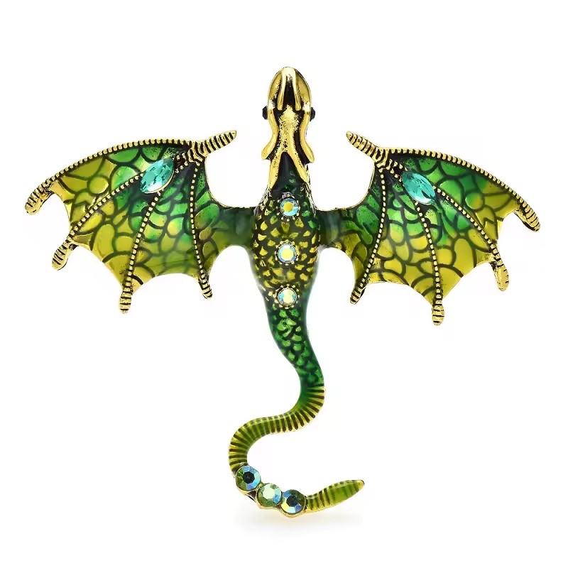 Designer Green Crystal Statement Dragon Brooch