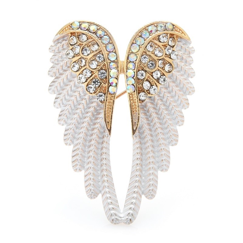 Simulated Diamond White & Gold Angel Wings Pin