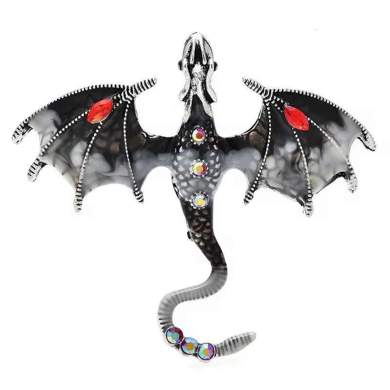 Designer Grey Crystal Statement Dragon Brooch