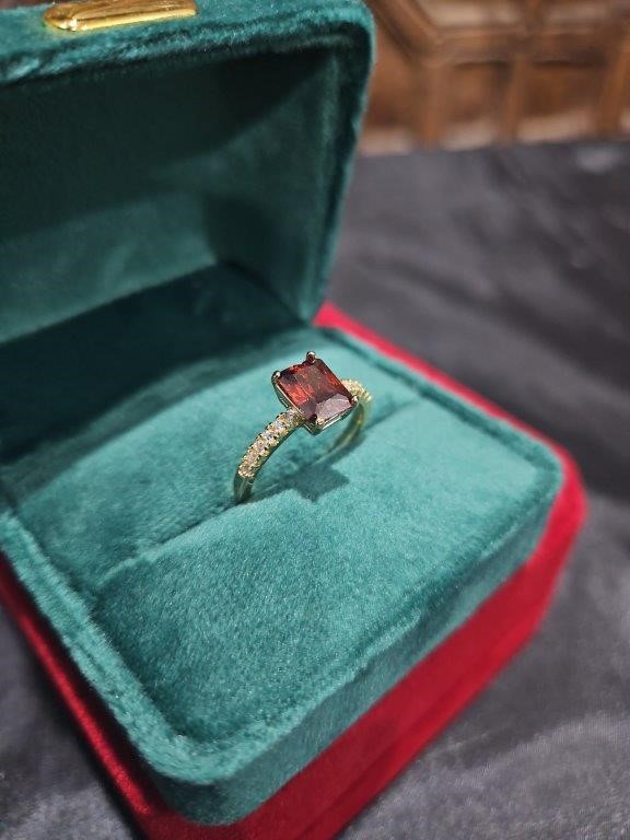 14K/Italy 2.5ct Ruby Emerald Cut  Yellow Gold Filled Ring(stamped)-7US