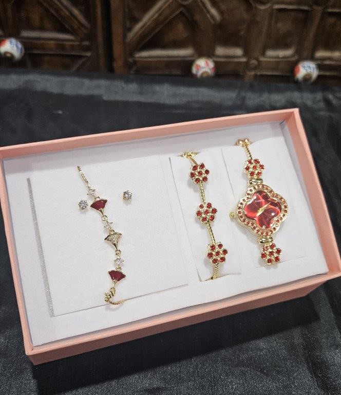 4-Piece Jewellery Set.Watch, Two Bracelets & Earrings (Gift Box