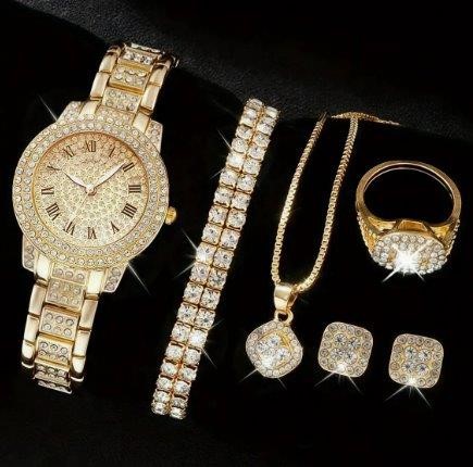 6-Piece Jewellery Set.Watch, Necklace, Bracelet, Ring & Earrings(Gift Box