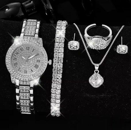 6-Piece Jewellery Set.Watch, Necklace, Bracelet, Ring & Earrings(Gift Box