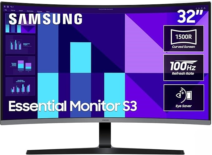 SAMSUNG 32 Inch S39SD Curved Monitor, 1920x1080 HDMI, D-Sub, 100Hz, Eye Sav
