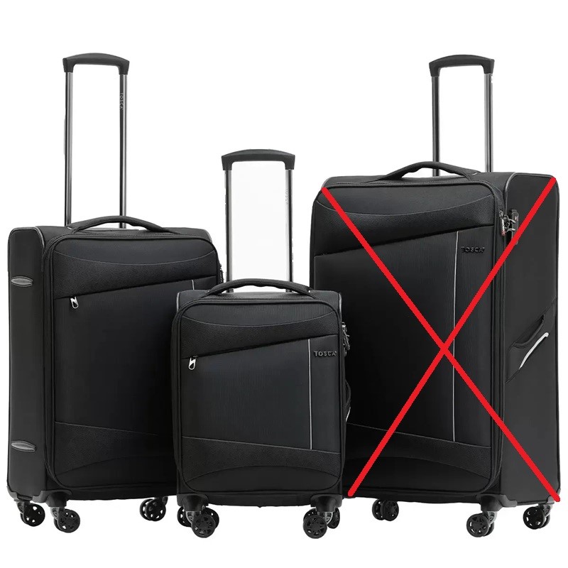 TOSCA Flight Softside Luggage 2 Piece Set, Black / Grey, Medium: 67cm, Smal