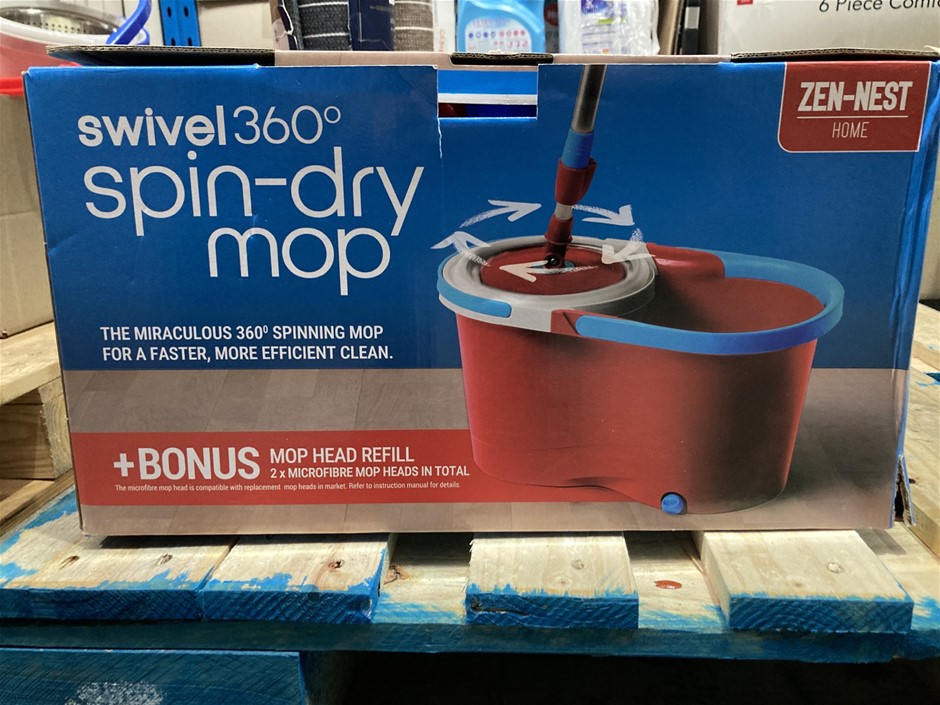2 x ZEN-NEST HOME Swivel 360 Spin-Dry Mop, Red/Blue. N.B: 1 x mop head mino