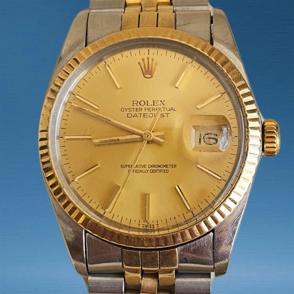 RROLEX DATEJUST 36 36MM YELLOW ROLESOR 16013 AUTOMATIC BXO & COA