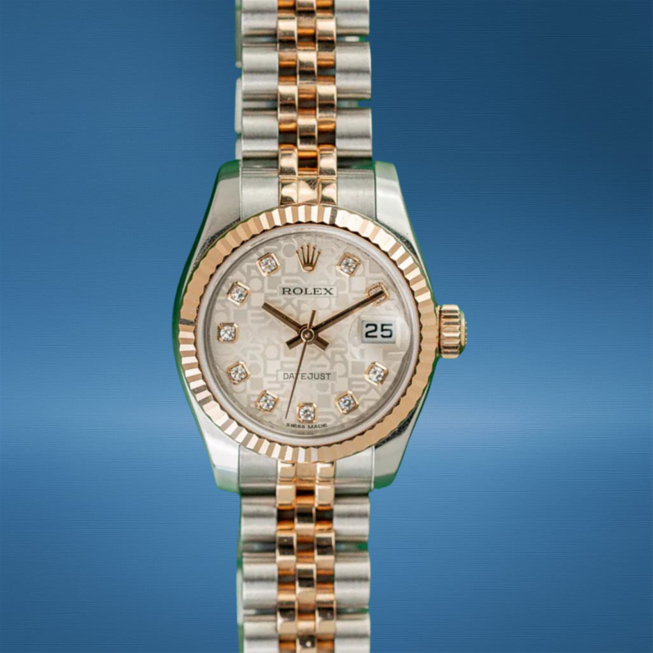ROLEX LADY-DATEJUST 26 26MM EVEROSE ROLESOR 179171 AUTOMATIC BXP & COA