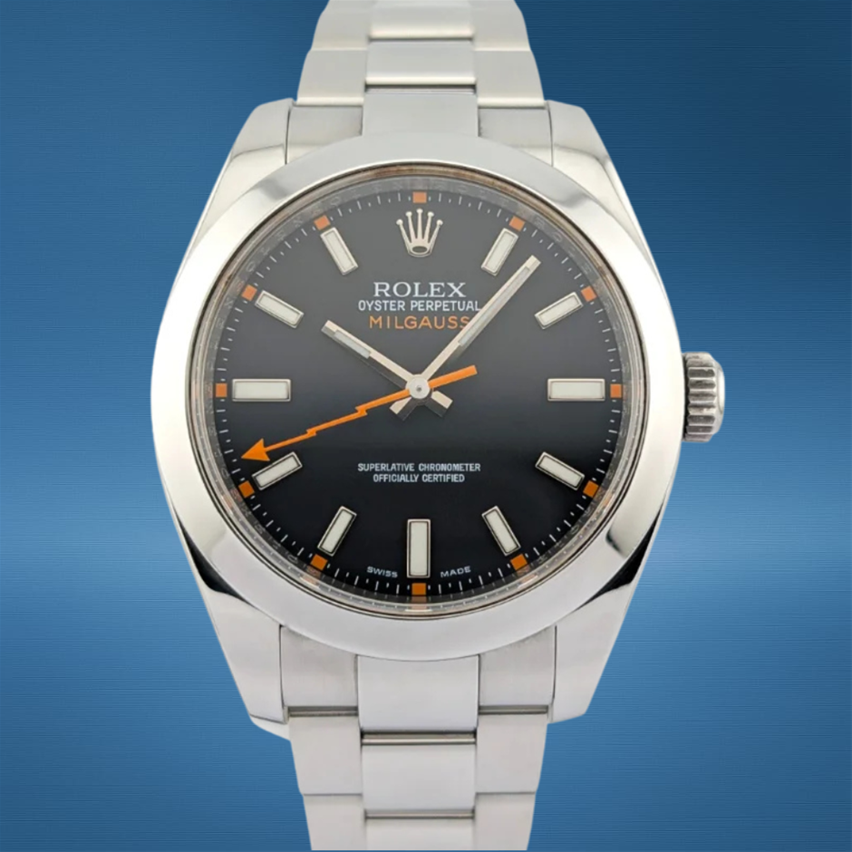 ROLEX MILGAUSS 40MM STAINLESS STEEL 116400 AUTOMATIC BLACK DIAL BXP & COA