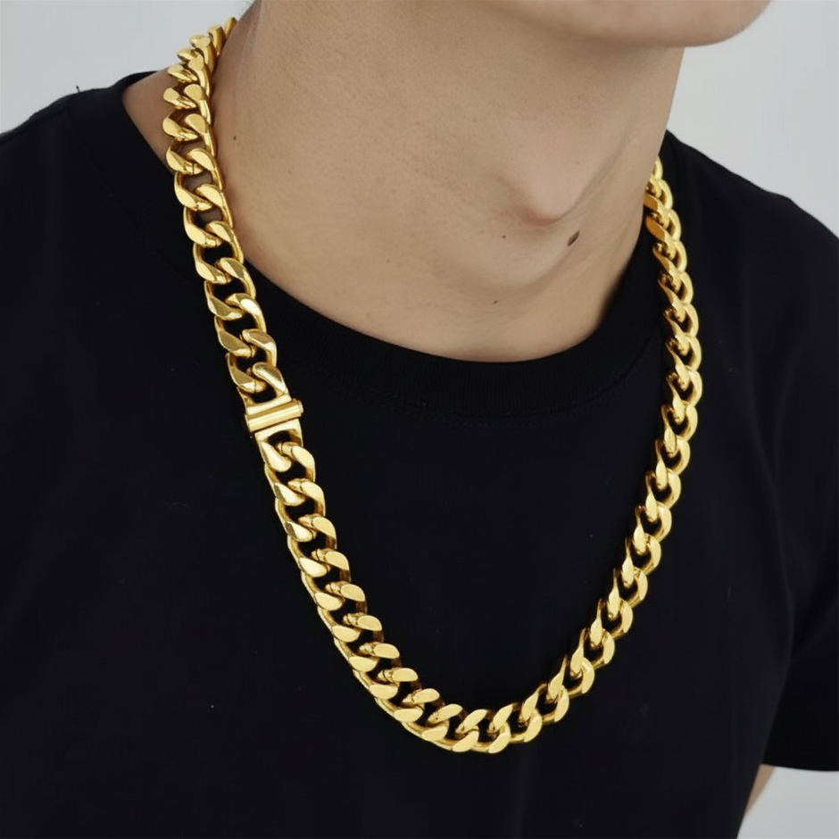 18K Gold Plated Cuban Link Chain Necklace, 10MM Wide - 60.9cm