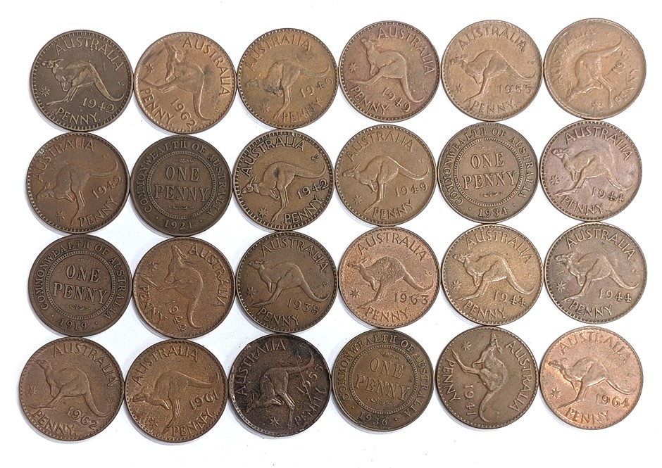 Coin collection of two dozen AUSTRALIA Penny Coins
