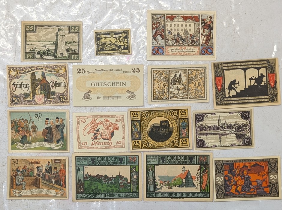 Collection of early 1920s Germany NOTGELD Emergency money Banknotes