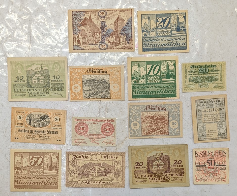 Collection of early 1920s Austria NOTGELD Emergency money Banknotes