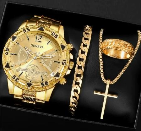 4-Piece Jewellery Set.Watch, Necklace, Bracelet, Ring (Gift Box Included)