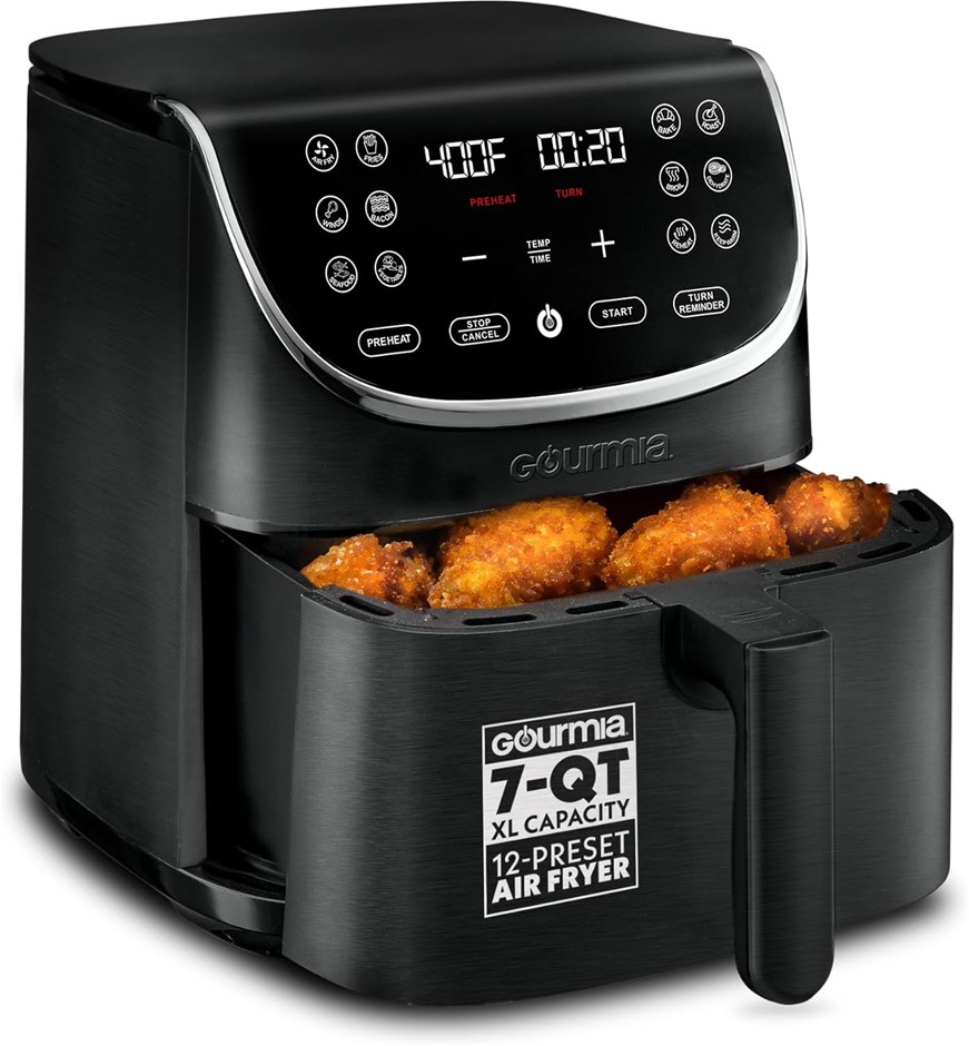 GOURMIA Air Fryer - 7 Qt Large Capacity with LED Display, 12 One-Touch Pres