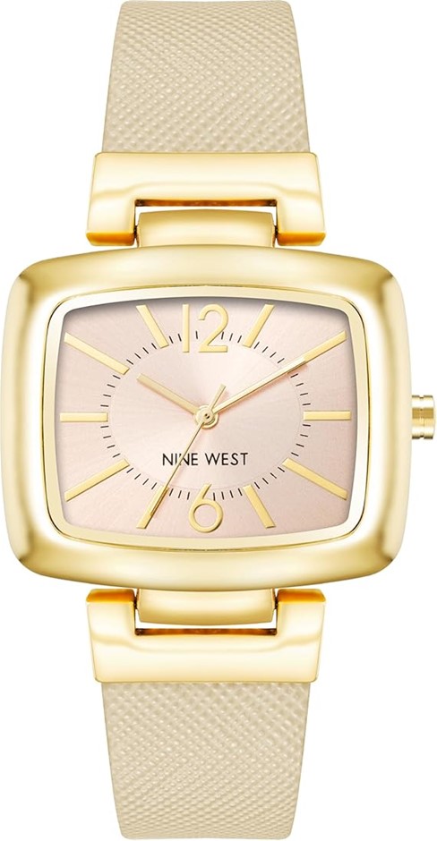 NINE WEST Women's Goldtone Rectangular Strap Watch, 36mm. NB: Damaged outer
