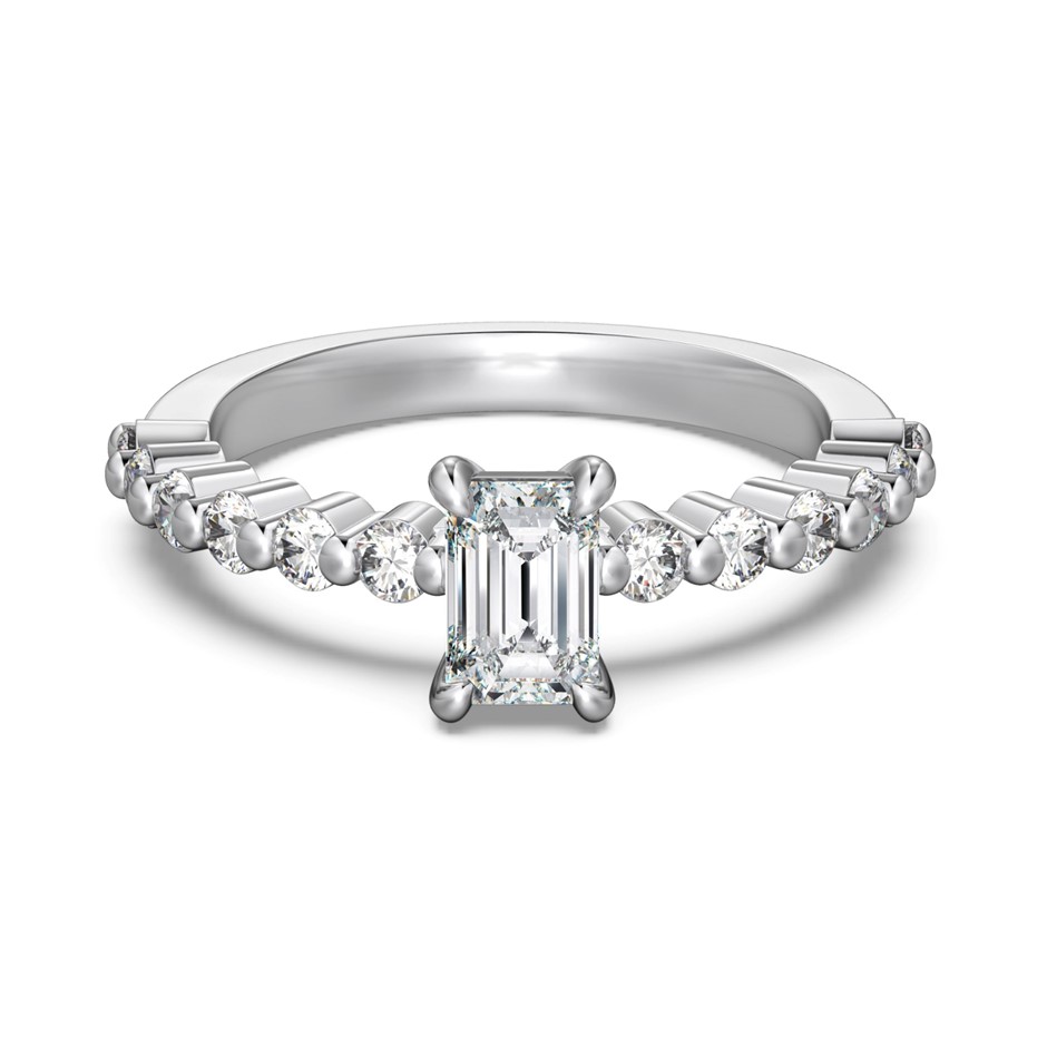 0.6ct Rectangle GRA Certified Moissanite 925 Sterling Silver Ring - Size 9