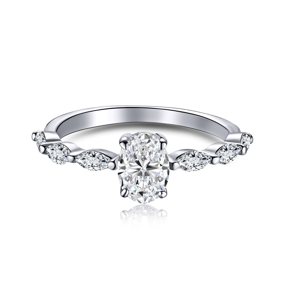 0.8ct Oval Cut GRA Certified Moissanite 925 Sterling Silver Ring - Size 9