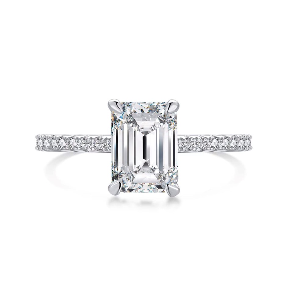 2.0ct Rectangle GRA Certified Moissanite 925 Sterling Silver Ring - Size 9