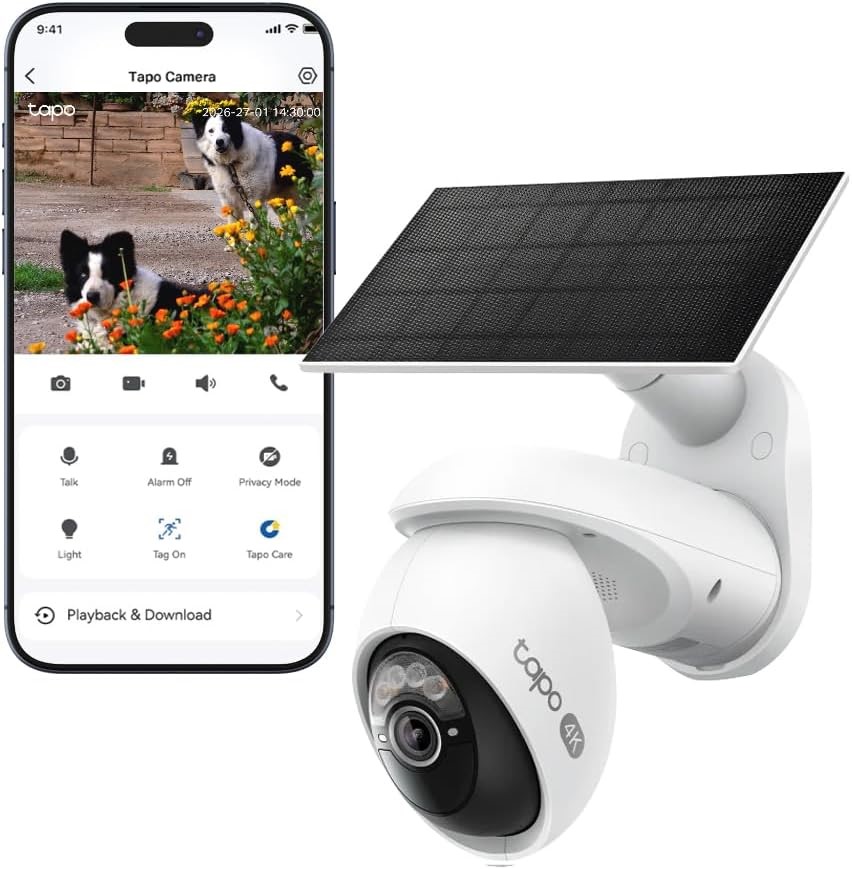 Tapo TP-Link Smart Wire-Free Pan/Tilt Solar-Powered Camera & Solar Panel, 3