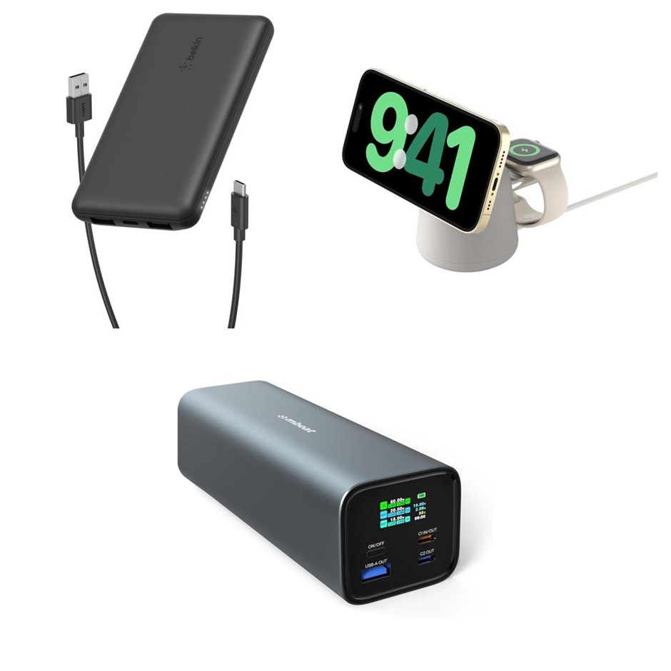 3 x Assorted Chargers For Handheld Devices. 1 x BELKIN - Boost Charge Model