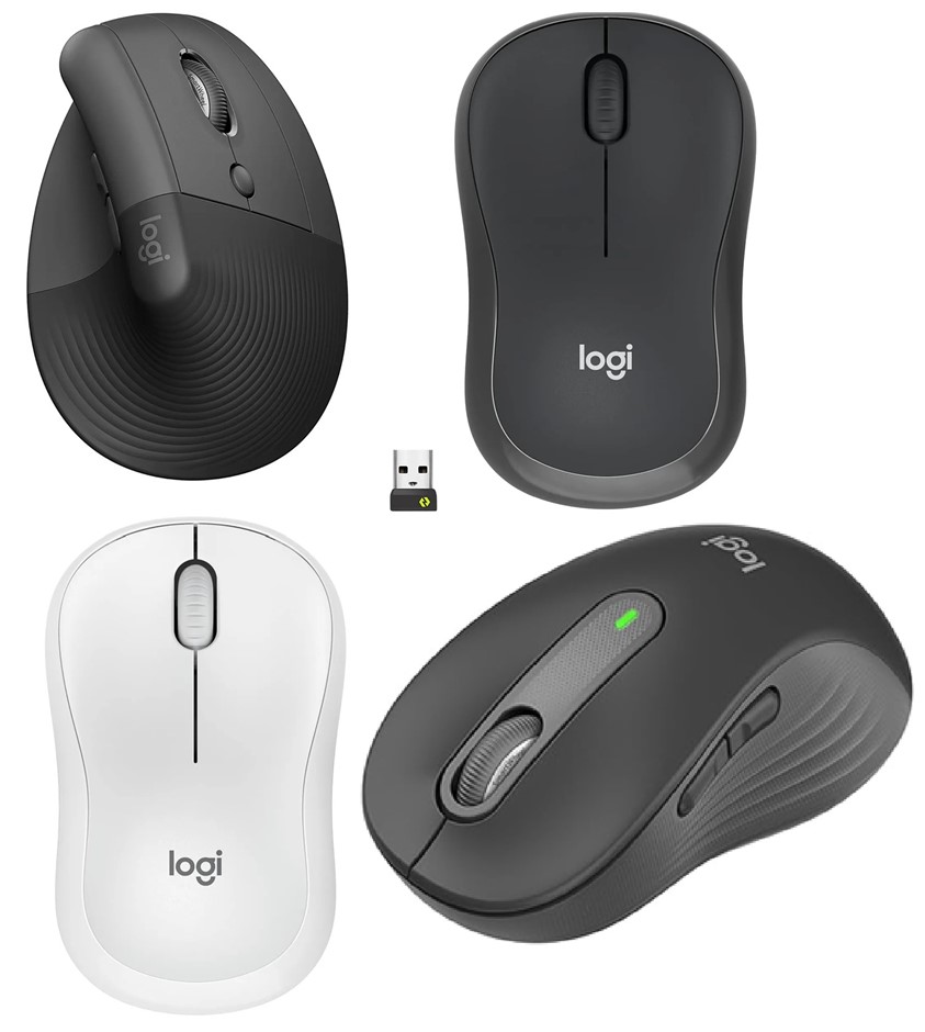 4 x Assorted Computer Mouses. 1 x LOGITECH Lift Vertical Ergonomic Mouse, G