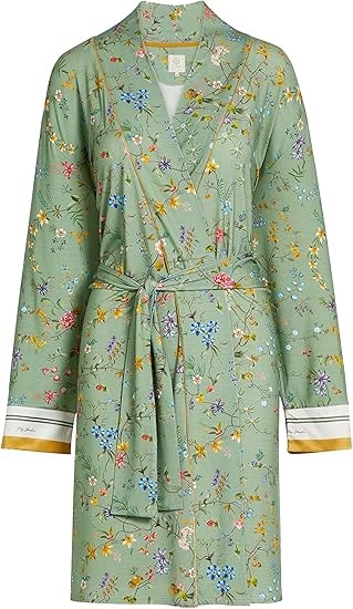PIP STUDIO Women's Nisha Petites Fleurs Kimono Bathrobe, Medium, Green.