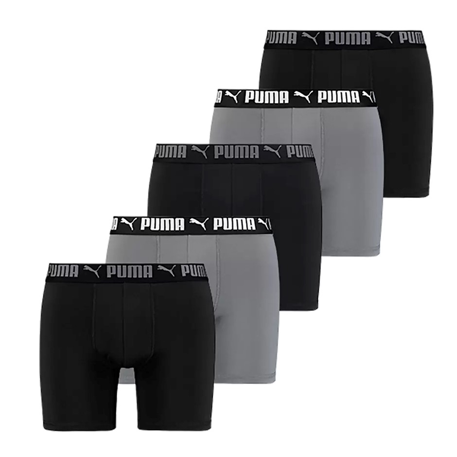 PUMA Men's 5pk Performance Sport Luxe Boxer Briefs, Size S (28-30), 90% Pol