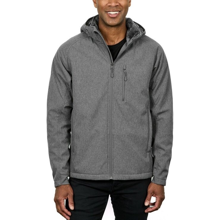 SIGNATURE Men's Fleece Softshell Jacket, Size XL, Grey.