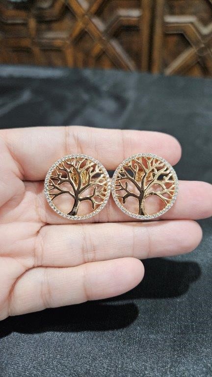 18k Yellow Gold Plated Tree of Life Earrings (stamps 18k)