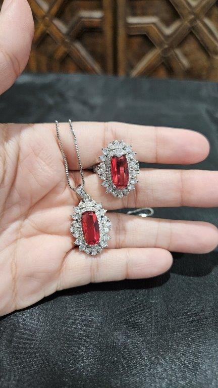 10.0ct Ruby Simulated Diamodns Stones Pendant and Ring